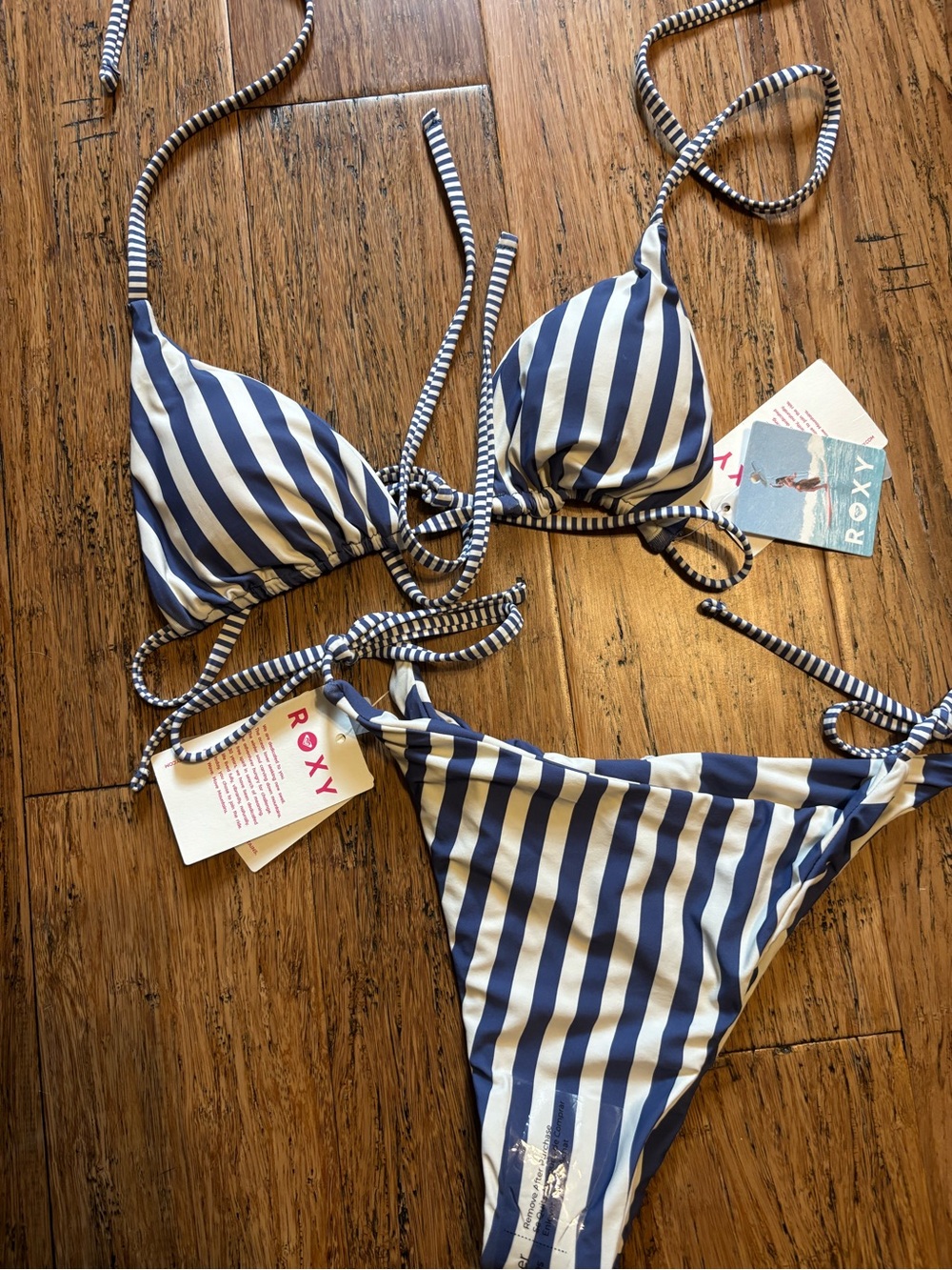 Roxy Navy and White Striped Tie Bikini